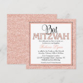 Glam Faux Glitter Roos Gold Bat Mitzvah Kaart (Voorkant / Achterkant)