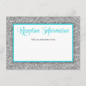 Glam Faux Glitter Silver Blauwgroen Receptie Informatiekaartje (Voorkant)