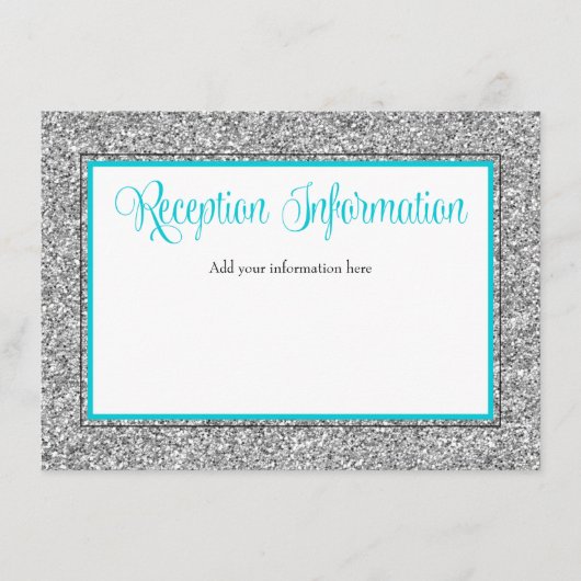 Glam Faux Glitter Silver Blauwgroen Receptie Informatiekaartje (Voorkant)