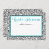Glam Faux Glitter Silver Blauwgroen Receptie Informatiekaartje (Voorkant / Achterkant)