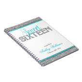 Glam Faux Glitter Silver Blauwgroen Sweet 16 Guest Notitieboek (Rechterzijde)