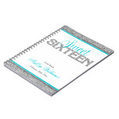 Glam Faux Glitter Silver Blauwgroen Sweet 16 Guest Notitieboek (Linkerzijde)