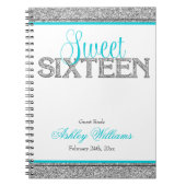 Glam Faux Glitter Silver Blauwgroen Sweet 16 Guest Notitieboek (Voorkant)