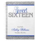 Glam Faux Glitter Silver Blue Sweet 16 Guest Book Notitieboek (Voorkant)