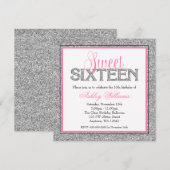Glam Faux Glitter Silver Pink Sweet 16 Kaart (Voorkant / Achterkant)