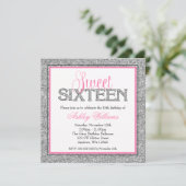 Glam Faux Glitter Silver Pink Sweet 16 Kaart (Staand voorkant)