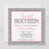 Glam Faux Glitter Silver Pink Sweet 16 Kaart (Voorkant)