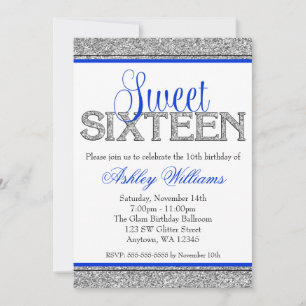 Glam Faux Glitter Zilver Blauw Zoet 16 Kaart