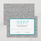 Glam Faux Glitter Zilver Blauwgroen Blauw RSVP (Voorkant / Achterkant)
