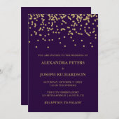 Glam Faux Gold Confetti en Deep Paarse bruiloft Kaart (Voorkant / Achterkant)