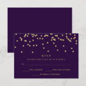 Glam Faux Gold Confetti en Deep Paarse RSVP (Voorkant / Achterkant)