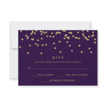 Glam Faux Gold Confetti en Deep Paarse RSVP
