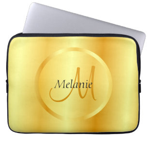 Glam Faux Gold Elegant Modern Monogram Sjabloon Laptop Sleeve