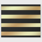 Glam Faux Gold en Black Stripes voor kerstmis Cadeaupapier (Vlak)