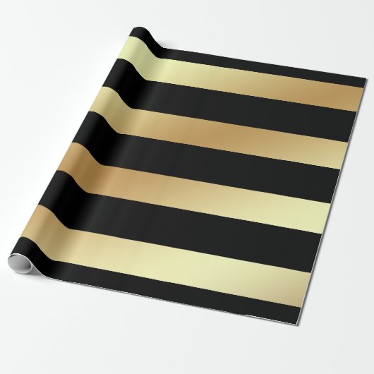 Glam Faux Gold en Black Stripes voor kerstmis Cadeaupapier (Uitgerold)