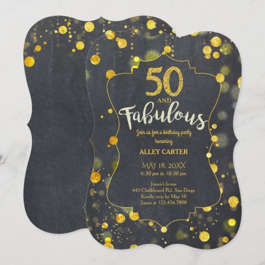 Glam Faux Gold Foil Confetti 50ste verjaardagsfees Kaart (Voorkant / Achterkant)