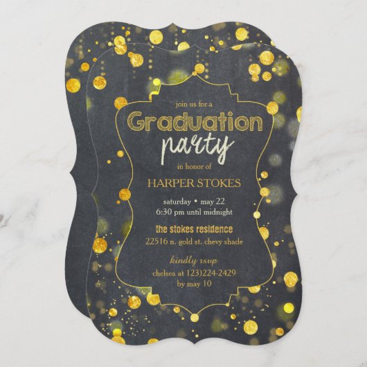 Glam Faux Gold Foil Confetti Afstudeerfeest Kaart (Voorkant / Achterkant)
