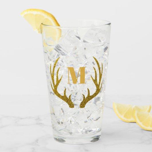 Glam Faux Gold Glitter Deer Antlers | Monogram Glas (Voorkant ijs)