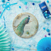 Glam Faux Gold Leaf Peacock op Tree Branch Elegant Papieren Bordje (Feest)