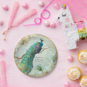 Glam Faux Gold Leaf Peacock op Tree Branch Elegant Papieren Bordje (Feest)