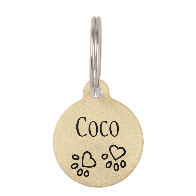 Glam Faux Gold Paw Prints en Naam Gepersonaliseerd Huisdierpenning (Voorkant)