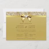 Glam Faux Gold Sequins en Bow Bruiloft Kaart (Voorkant)