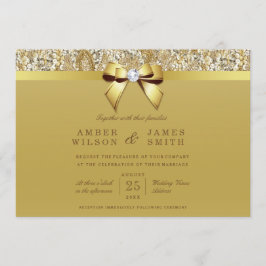 Glam Faux Gold Sequins en Bow Bruiloft Kaart