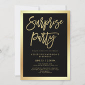 Glam Faux Gold Typografie en Black Surprise Party Kaart (Voorkant)