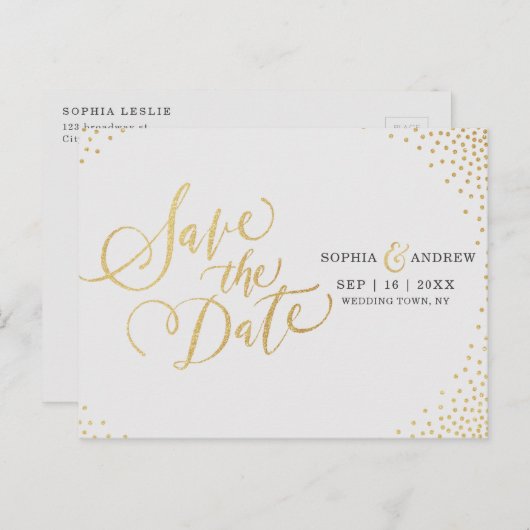 Glam faux goud glitter kalligrafie behalve datum aankondigingskaart (Voorkant / Achterkant)