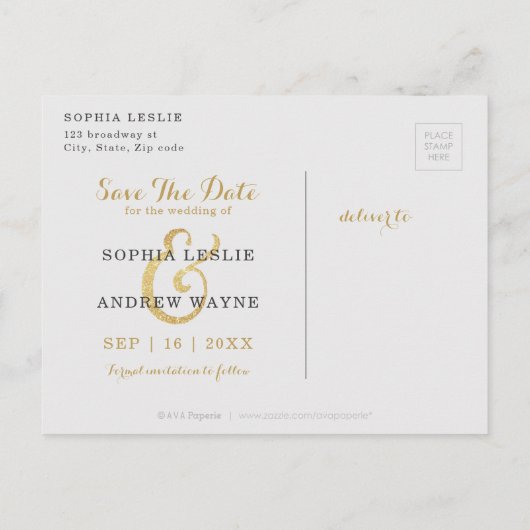 Glam faux goud glitter kalligrafie behalve datum aankondigingskaart (Achterkant)