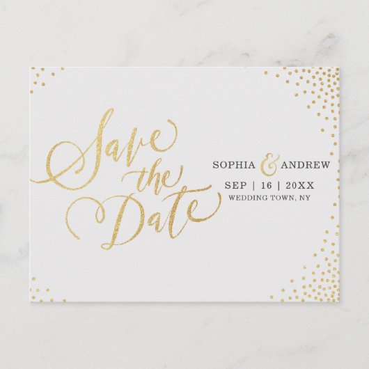 Glam faux goud glitter kalligrafie behalve datum aankondigingskaart (Voorkant)