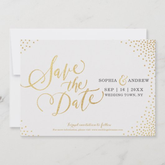 Glam faux goud glitter kalligrafie behalve datum save the date (Voorkant)