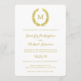 Glam Faux Gouden Folie Laurel Wreath Monogram Brui Kaart