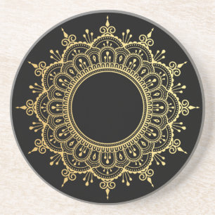 Glam faux gouden mandala zwart zandsteen onderzetter