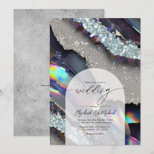 Glam Faux Holografische Agaat Geode Huwelijks QR C Kaart