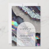 Glam Faux Holographic Agate Geode Wedding QR-code Kaart (Voorkant)