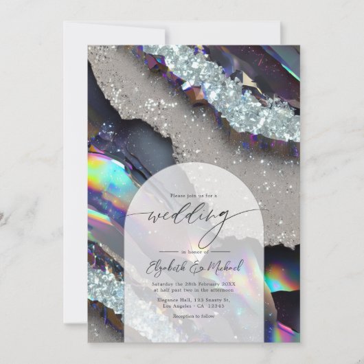 Glam Faux Holographic Agate Geode Wedding QR-code Kaart (Voorkant)