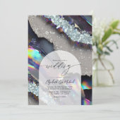 Glam Faux Holographic Agate Geode Wedding QR-code Kaart (Staand voorkant)
