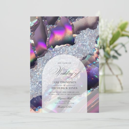 Glam Faux Holographic Agate Marble Geode Wedding Kaart (Staand voorkant)