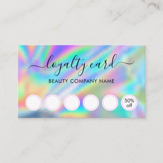 Glam Faux Holographic Beauty Salon Loyalty Card Visitekaartje (Voorkant)