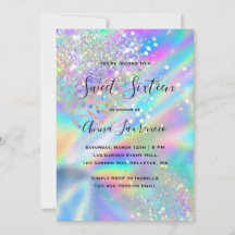 Glam Faux Holographic Glitter Sweet 16 Birthday
