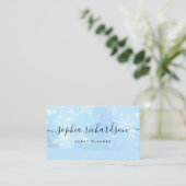 Glam Faux Iridescent Blue met Trendy Script Visitekaartje (Staand voorkant)