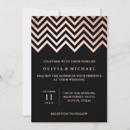 Glam Faux Roos Gold Chevron en Black Wedding Kaart