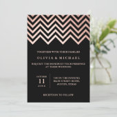 Glam Faux Roos Gold Chevron en Black Wedding Kaart (Staand voorkant)