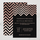 Glam Faux Roos Gold Chevron en Black Wedding Kaart (Voorkant / Achterkant)
