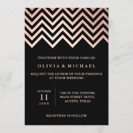 Glam Faux Roos Gold Chevron en Black Wedding Kaart