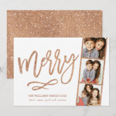 Glam Faux Roos Gold Glitter 3-Photo Booth Holiday Feestdagenkaart (Voorkant / Achterkant)
