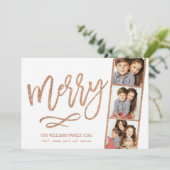 Glam Faux Roos Gold Glitter 3-Photo Booth Holiday Feestdagenkaart (Staand voorkant)