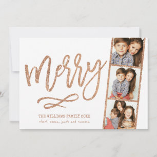 Glam Faux Roos Gold Glitter 3-Photo Booth Holiday Feestdagenkaart