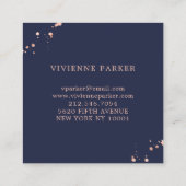 Glam Faux Roos Gold Kijk naar Midnight Blue Vierkante Visitekaartje (Achterkant)